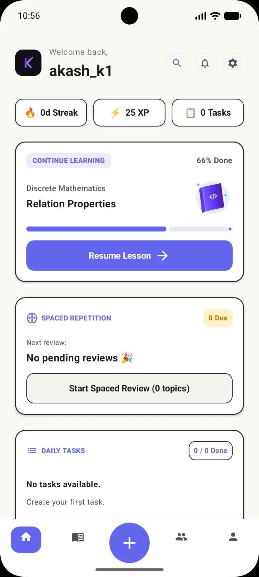 Home dashboard — Everything you need for today's study session.